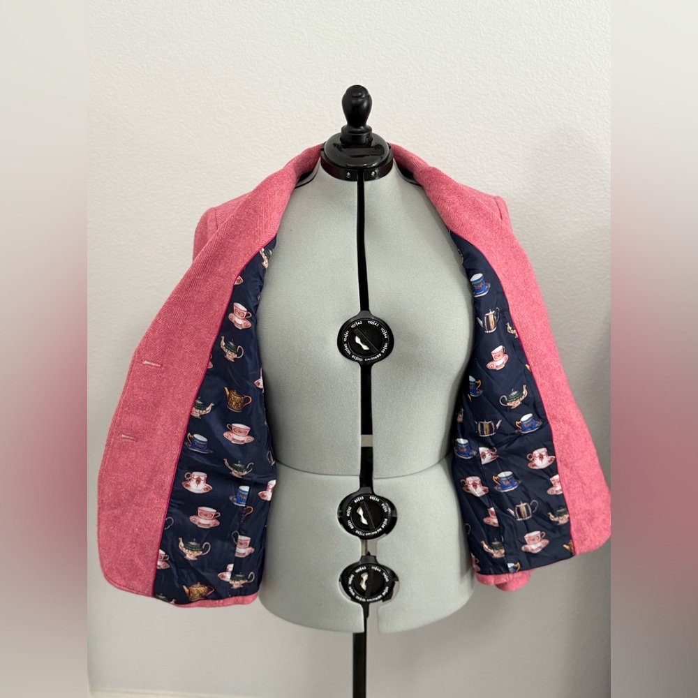 Talbots Pink Aberdeen Teacup Blazer Jacket 14 W Tweed Herringbone Wool Blend